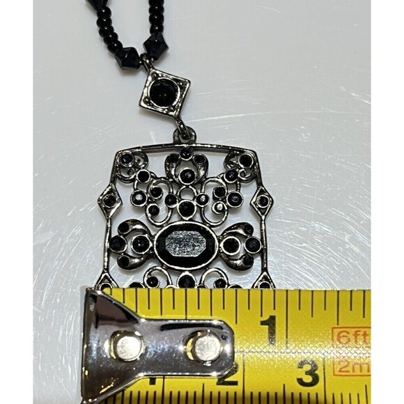 Liz Claiborne Necklace Black Beaded Open Filigree VTG 19" Victorian Goth - Picture 7 of 8